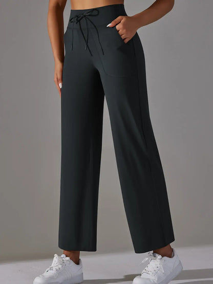 Supersoft Tie Waist Straight Leg Pants - Black