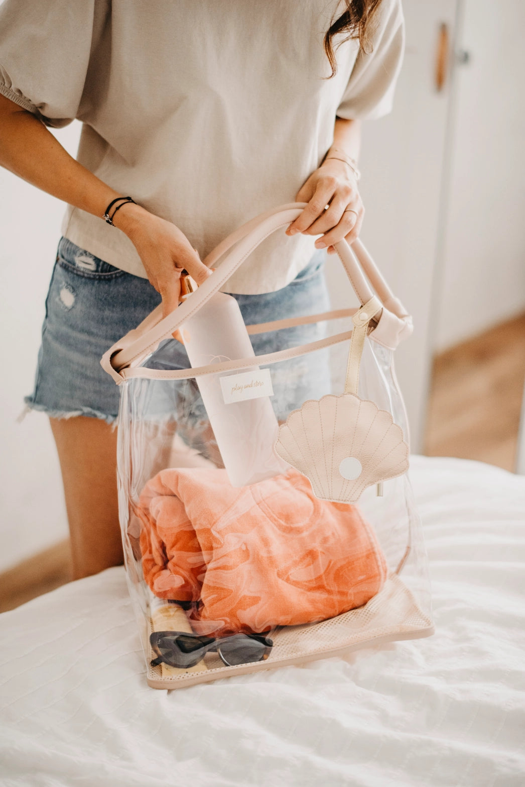 Beige Transparent Beach Bag