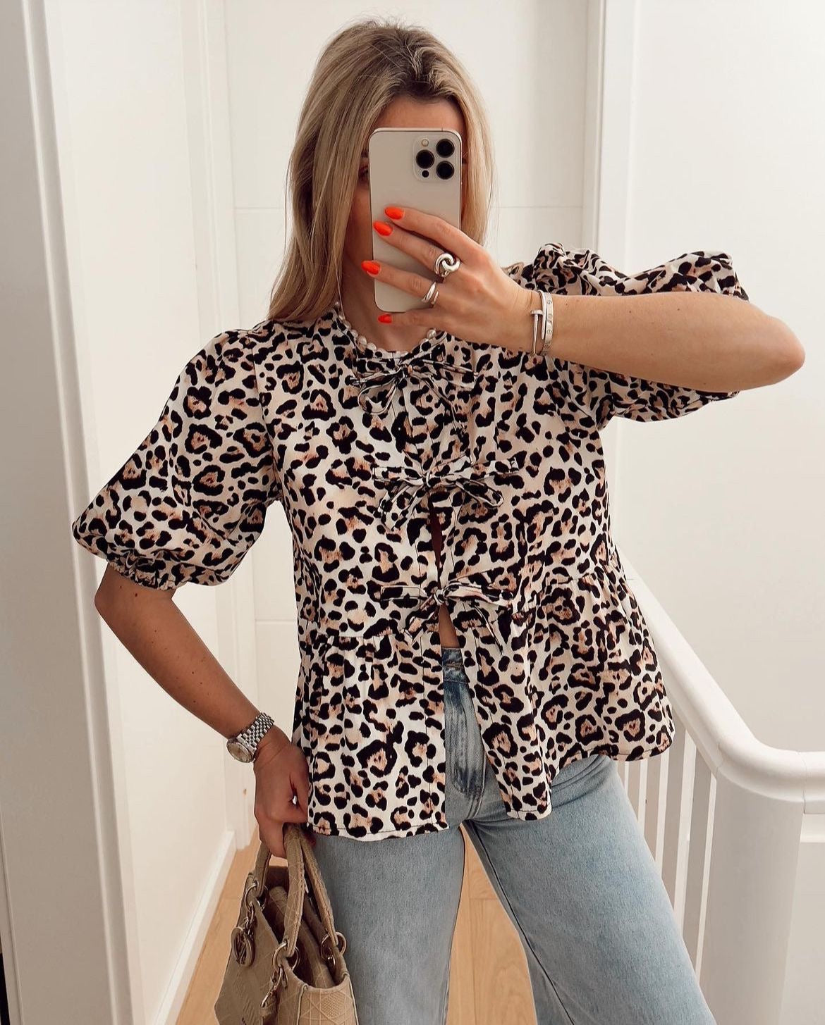 Leopard Tie Blouse